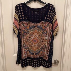 Lucky Brand Multicolored Bohemian Scarf, design short sleeve top women’s sz 3X
